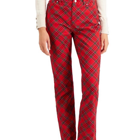 Charter Club Lexington Tummy-Control Plaid Straight-Leg Jeans Ravishing Red - Picture 1 of 6